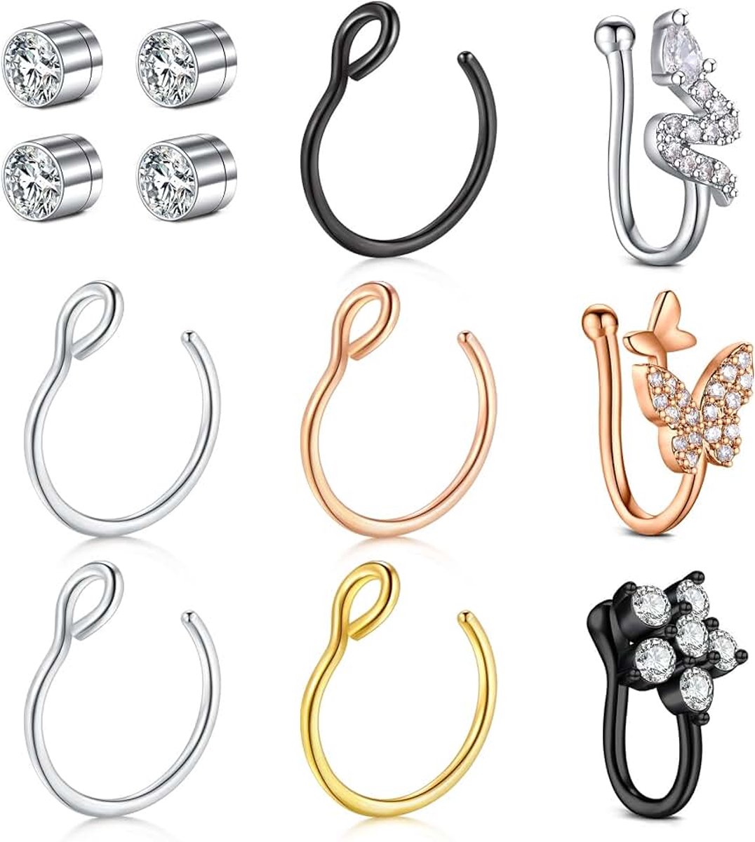 Incaton nep-neusseptumring, roestvrij staal, nep-septumringen, niet-doorboorde clip op nep-septumpiercing, neplipring, hoepel, lichaamssieraden