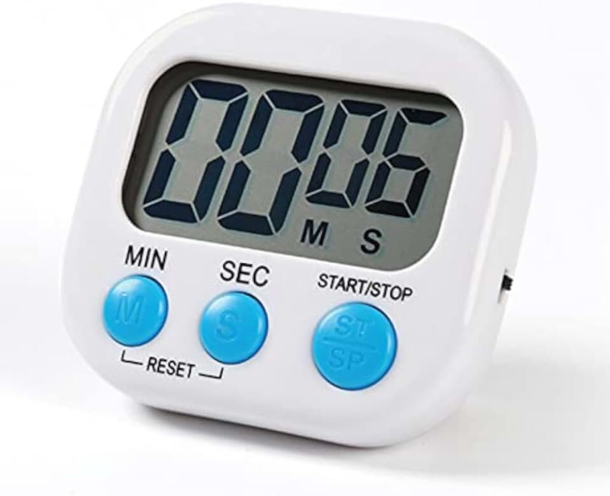 Keukentimer, magnetische achterstandaard, timers voor bakken, keuken, studie, trainingstraining, optellen en aftellen klok luid alarm (WIT)