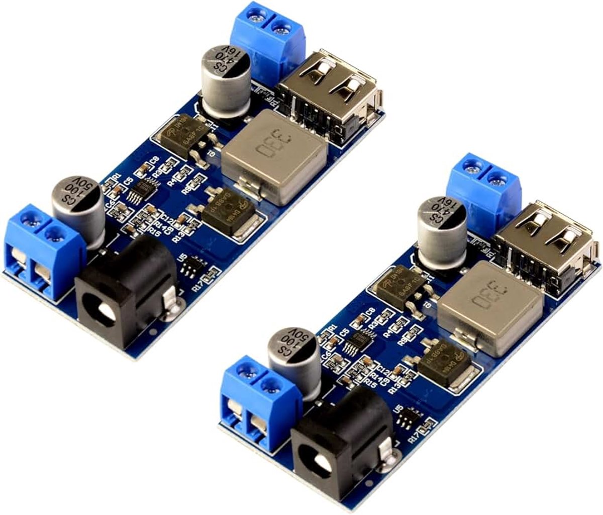 Step Down Converter 9-36V tot 5V 5A spanningsomvormer Buck Converter met USB Dual Output Voeding Power Module voor Telefoon snel opladen (2 stuks)