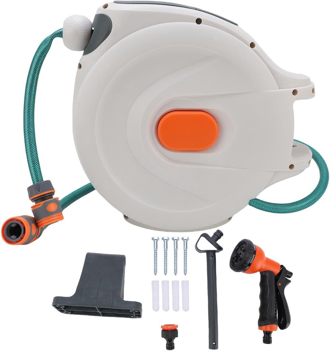 Tuinslanghaspel - Waterslang Rol - Auto Wassen - Automatisch Intrekbaar - 10 meter - Grijs