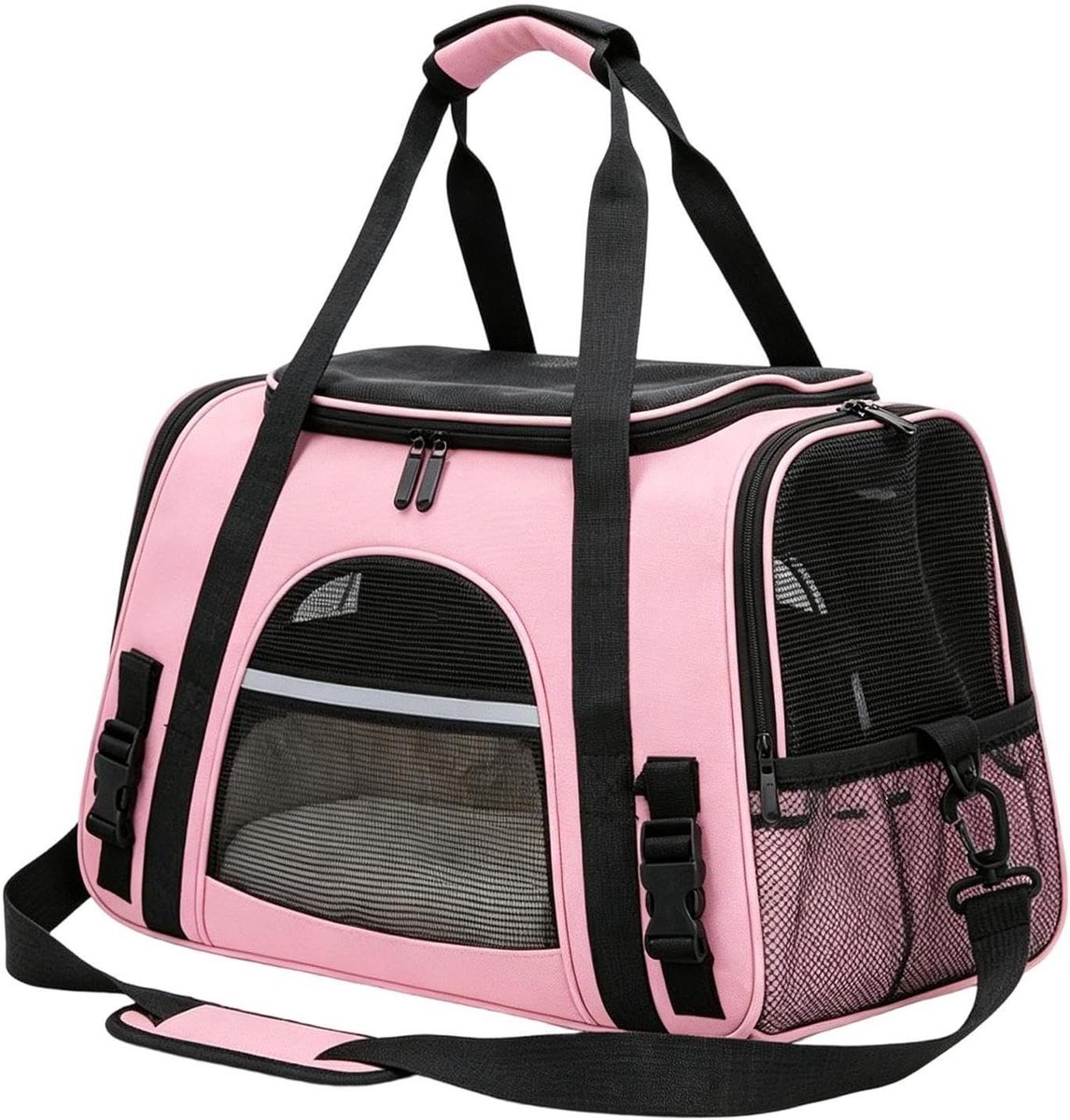 Draagzak Huisdieren - Schoudertas Puppy - Veilig Reizen - Lichtgewicht Ademend - 46 x 20 cm - Roze