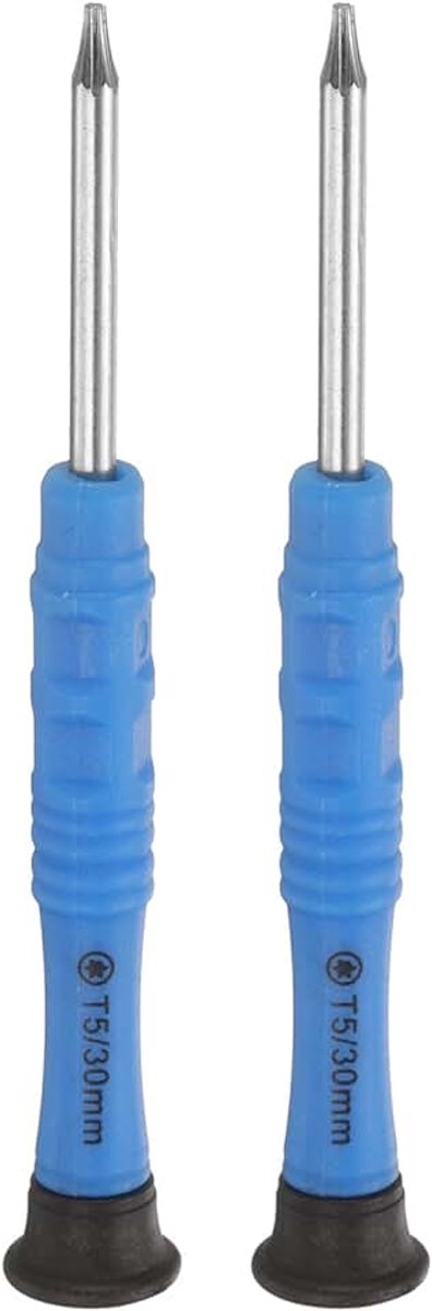 2 stuks T5 Torx mini-schroevendraaiers 3 mm torx-kop 87 mm lengte voor reparaties aan kleine apparaten, blauw