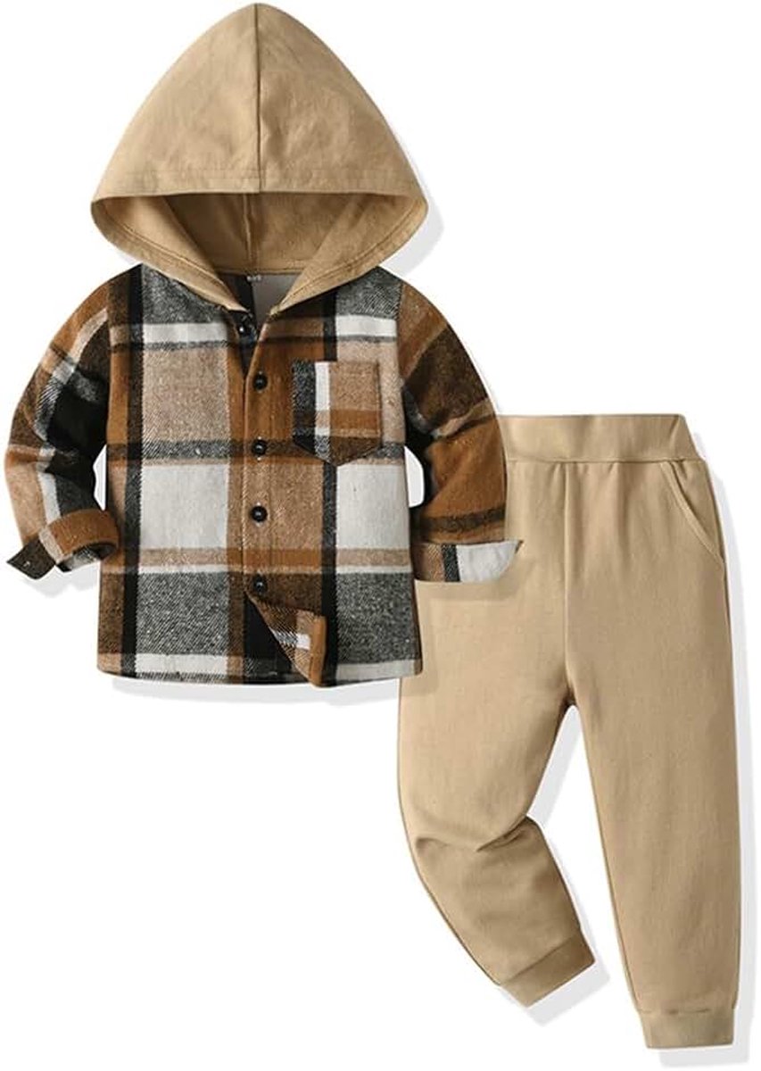 Peuter Tops Jongens Plaid Hoodie Broek Herfst en Winter Outfits