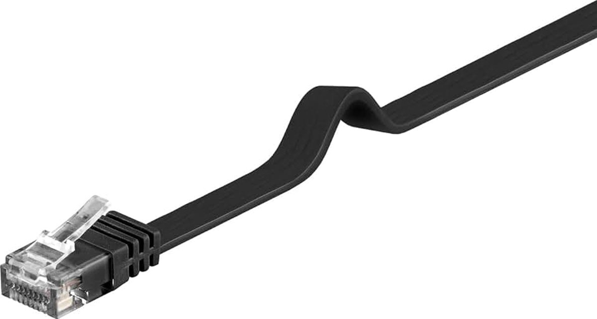 Platte netwerkkabel, ethernet, LAN en patchkabel, CAT6, UTP, snel flexibel en robuust, RJ45-kabel, 1 Gbit/s, AWG 30/7, koperen kabel 100% CU, zwart, 2 m
