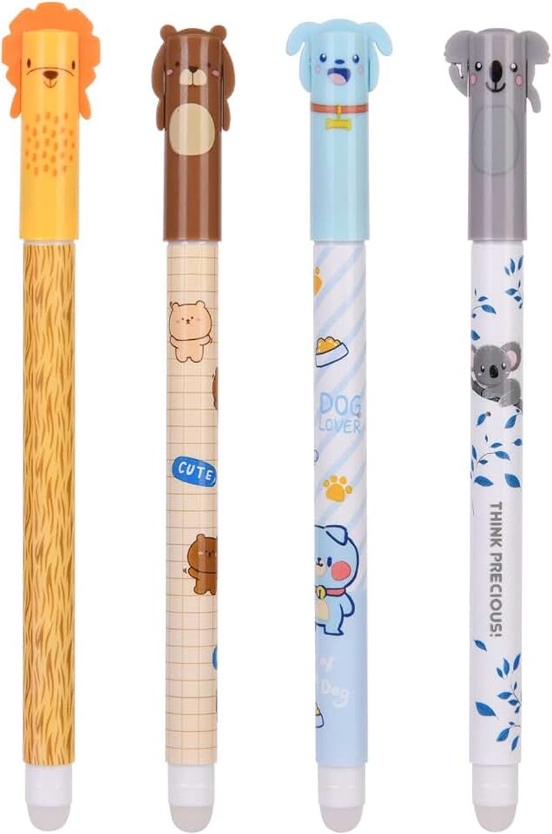 Uitwisbare balpen, 4 blauwe rollerballpennen Uitwisbare gelpen, 0,5 mm gumpen Beer Cartoon uitwisbare pen Uitwisbare pen voor kinderen Studenten Cadeau School Kantoorbenodigdheden - koffiebeer