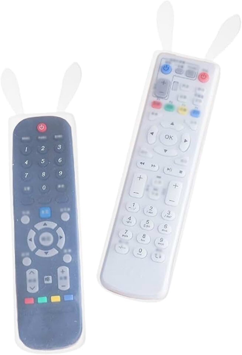 2 stuks siliconen hoesjes voor universele afstandsbedieningen, afstandsbediening beschermhoes, stof- en waterdicht, schattige konijn, transparant