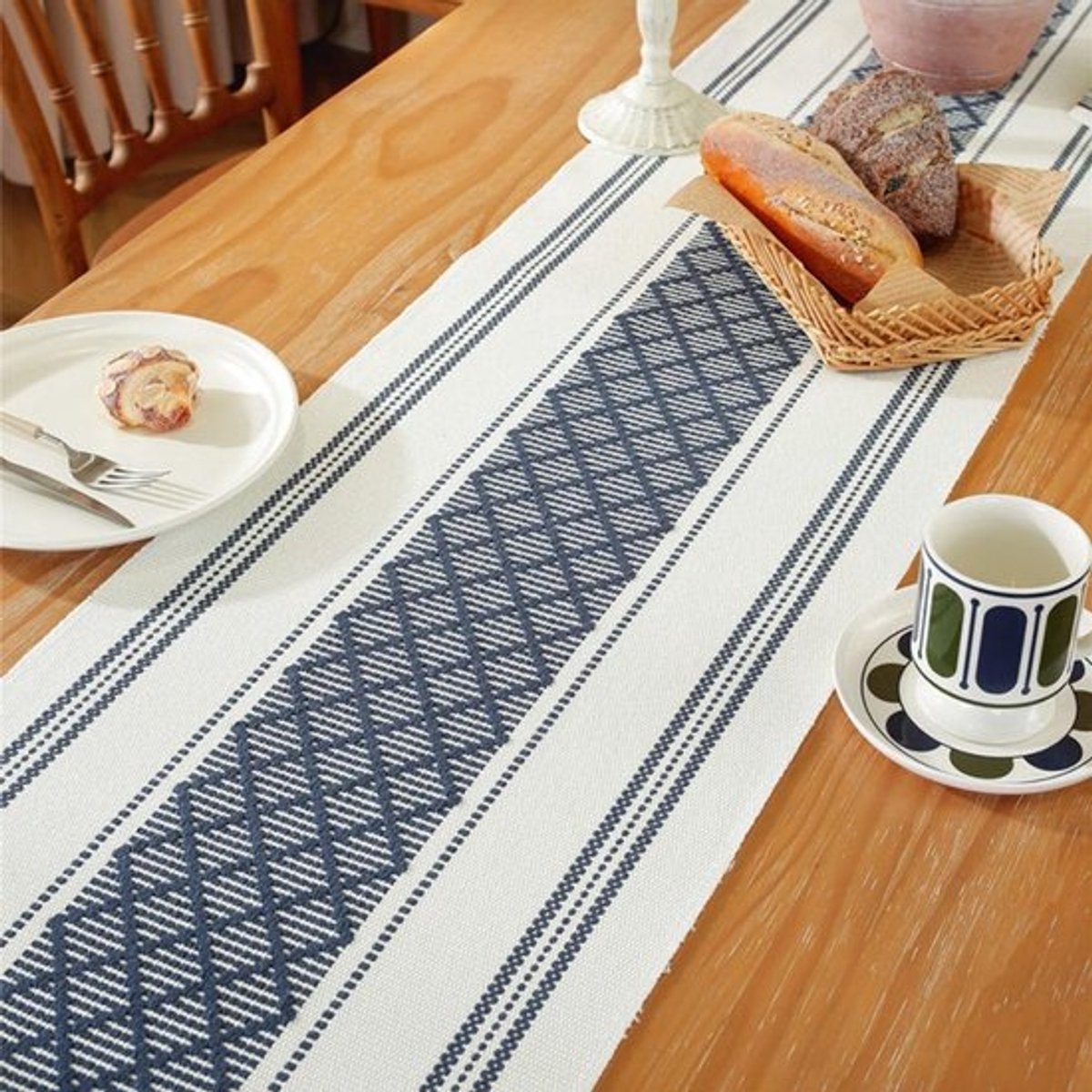 Boheemse tafelloper van katoen en linnen met kwastjes - 35x160cm ruitvormig, dik geruit geweven tafelkleed - tafelloper in boerderijstijl - geschikt voor feestdecoratie, bruiloftsdecoratie, verjaardagstafeldecoratie, restaurant, keuken