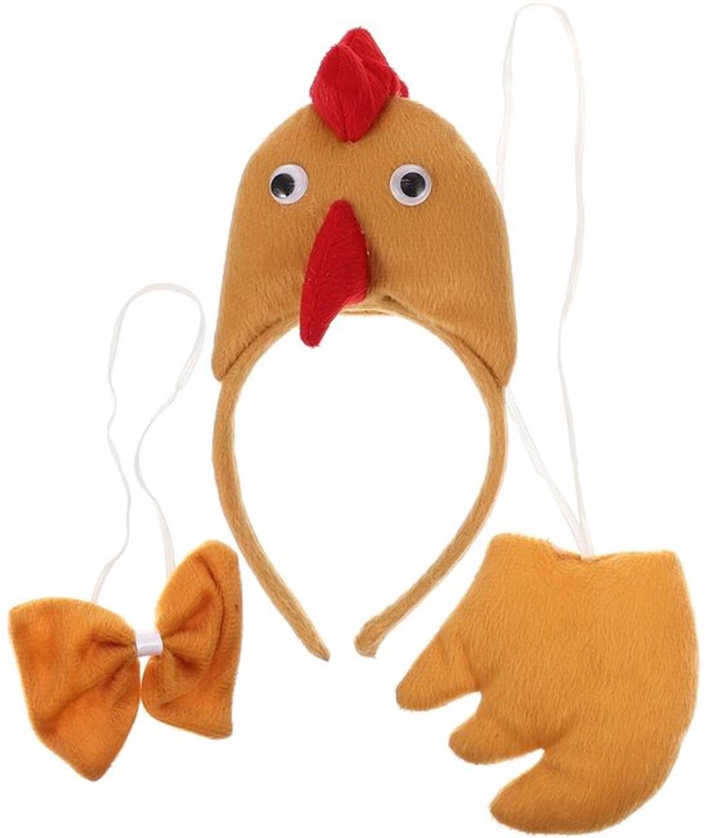 Kippenkostuum 3-delig - Kuikenkostuum - Hoofdband/staart/vlinderdas - Lichtgewicht/pluche - Dierenmaskerade - Comfortabel dragen - Verkleedset