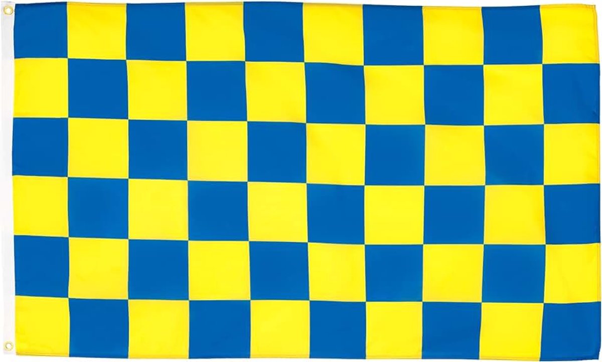 Vlag Blauw en geel geblokt 150x90 cm Polyester 100D 2 Ringen | Binnen en buiten decoratieve vlag dubbel gestikte naden en verstevigde randen met metalen ogen 100D polyester