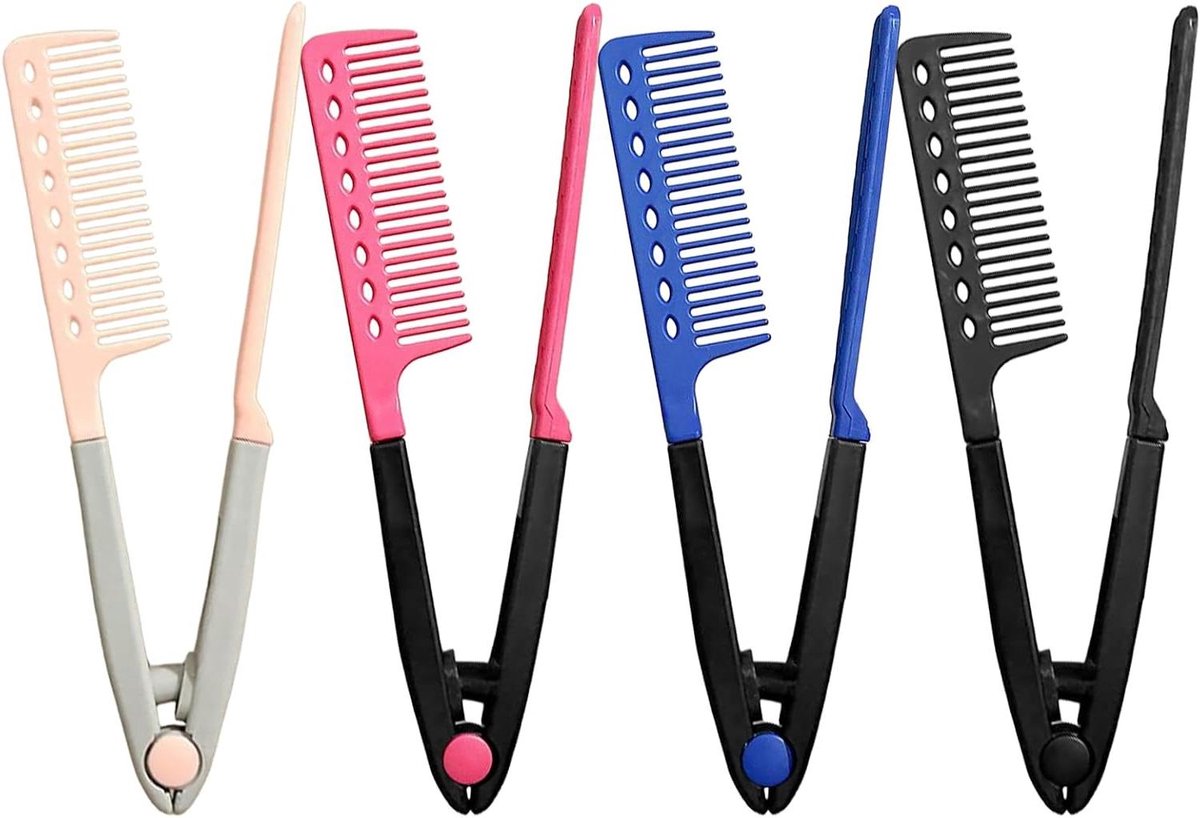 Haar Rechttrek Kam - Stijltang Tool - Dagelijkse Styling - V-vormige Plaat - 4 Stuks - Gemengde Kleuren