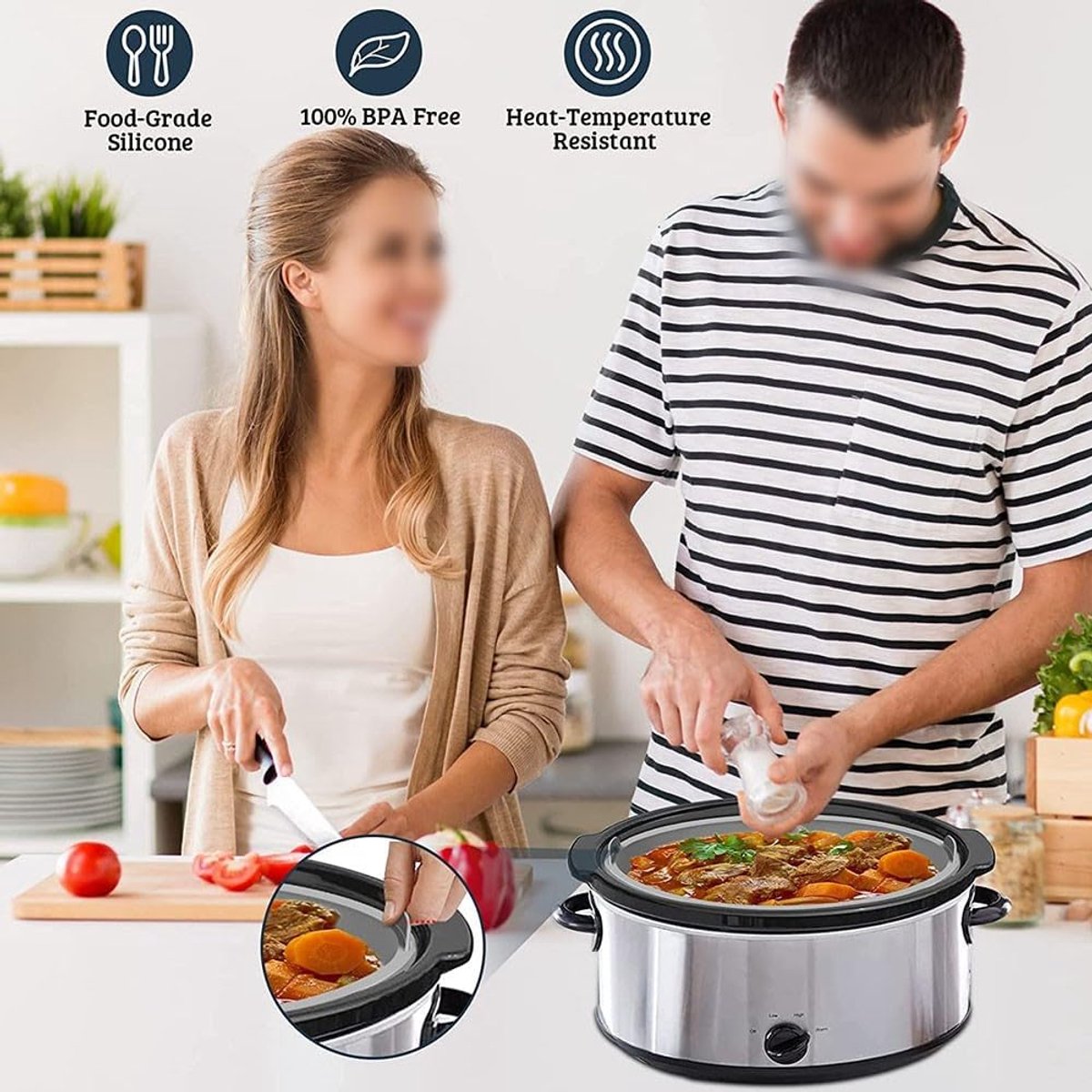 Slowcooker Voering - Crock pot bak - Koken en Bakken - Herbruikbaar en Vaatwasmachinebestendig - 6-8 Liter Ovaal - Grijs – foto 5