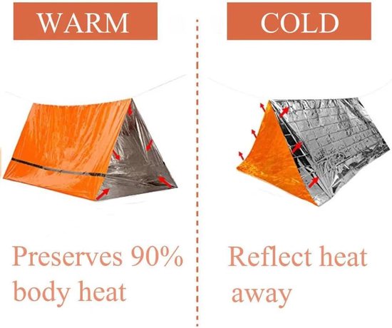 Noodtent Slaapzak - Survival Shelter - Outdoor Overleven - Dubbele Functie - 240 x 150 cm - Oranje Zilver — afbeelding 3