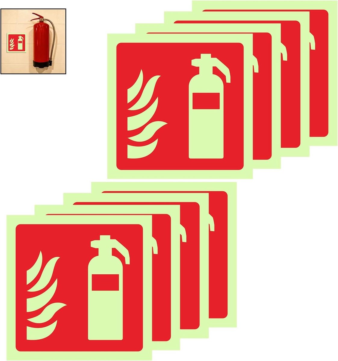 Brandblusser Bordjes - Veiligheidstickers Brandbeveiliging - Veiligheid Aangeven - ISO 7010 Norm - 10 x 10 cm - Rood Wit