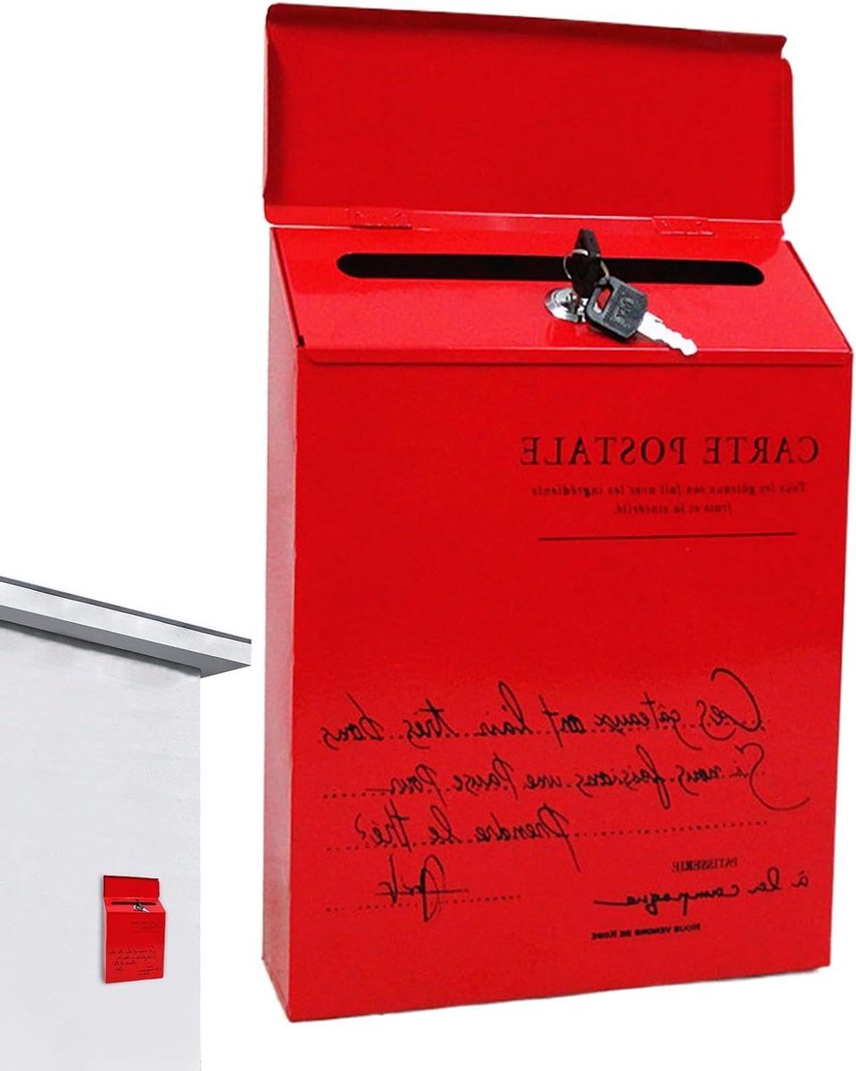 Muurbevestigde Brievenbus - Brievenbus Buiten - Post Veilig Ontvangen - Afsluitbaar Met Sleutel - 30x23x6 cm - Rood