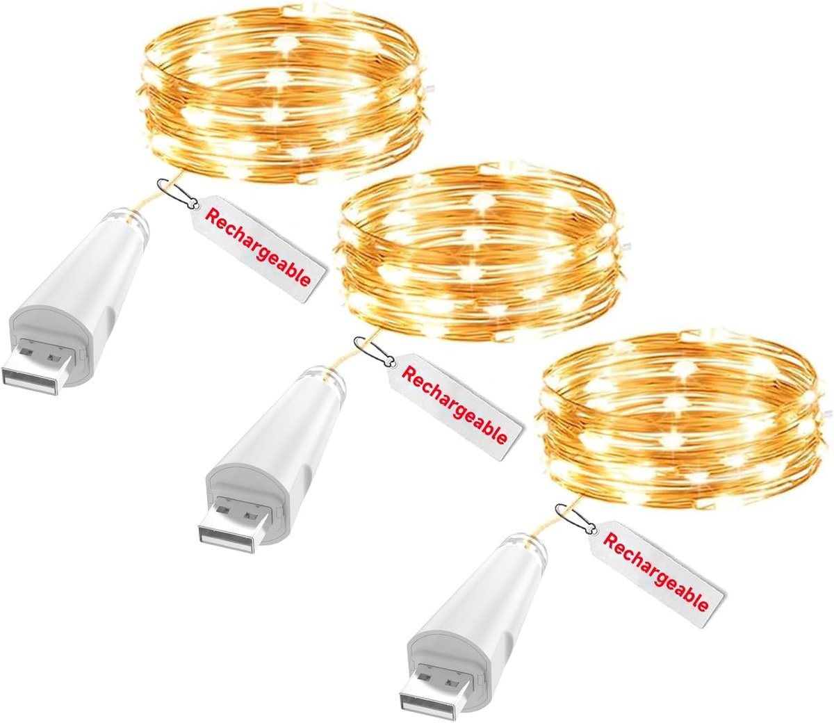 LED Flesverlichting 2m - 20 LED Fairy String Lights - USB Oplaadbaar - Voor Mason Jars en Tafeldecoratie - SnelShoppen