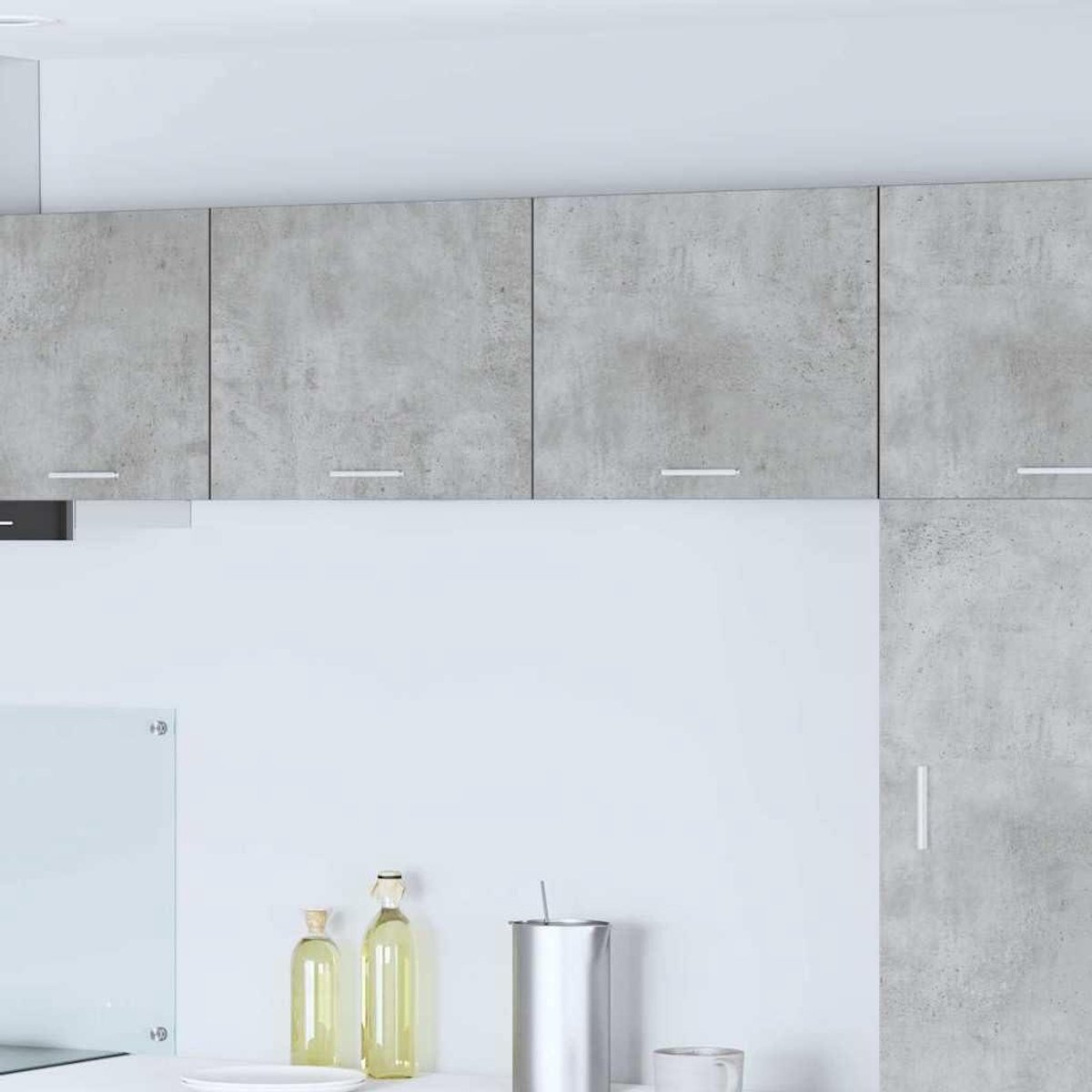 Wandkast Hout - Keukenkast Muur - Keuken Opbergen - Met Deur - 50x40 cm - Betongrijs Wit