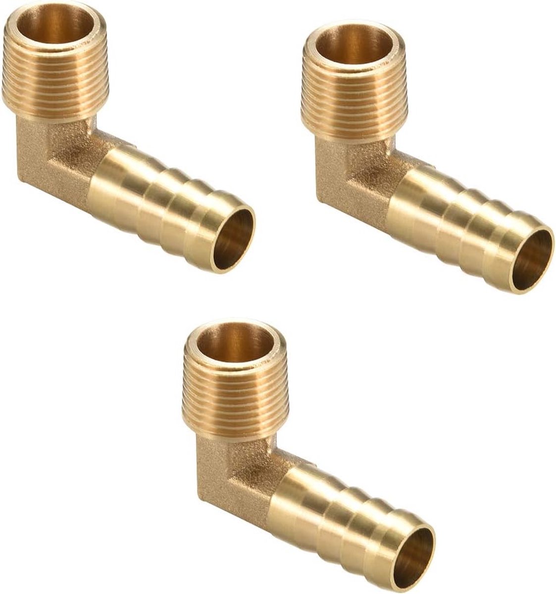 Sourcing map 3 stuks. Messing Barb slang 90 graden ellebogen 6 mm steker x 1/8" G stekker pijp 3/8 G Male x 12mm Barb