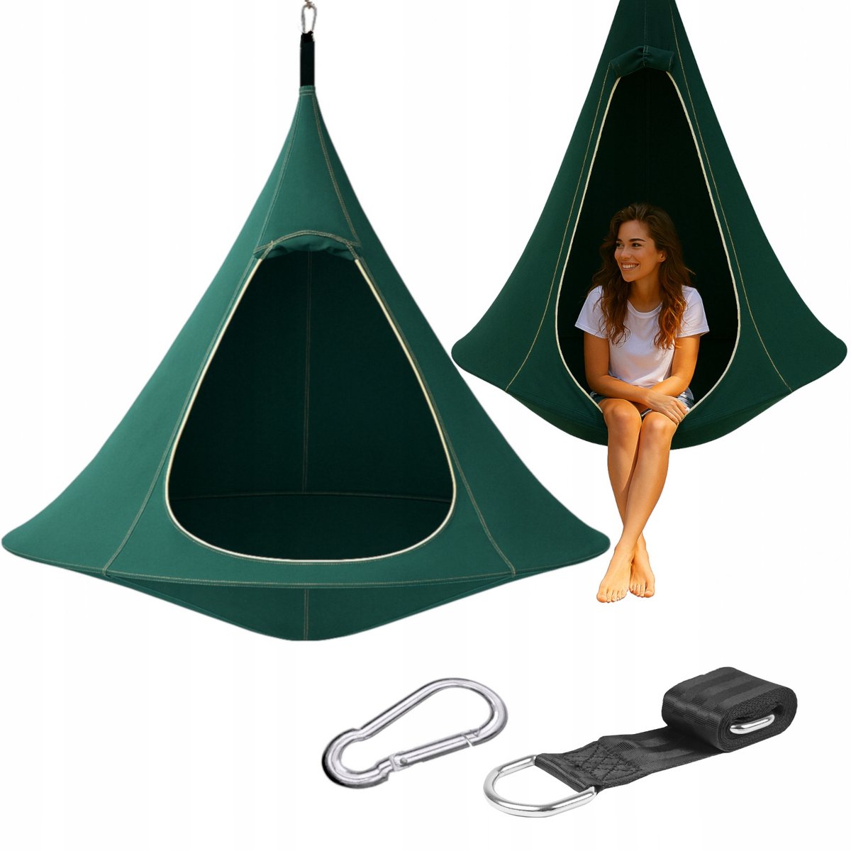 Hangmat Kokon UFO voor Kinderen & Tuin - 150x140cm Groen