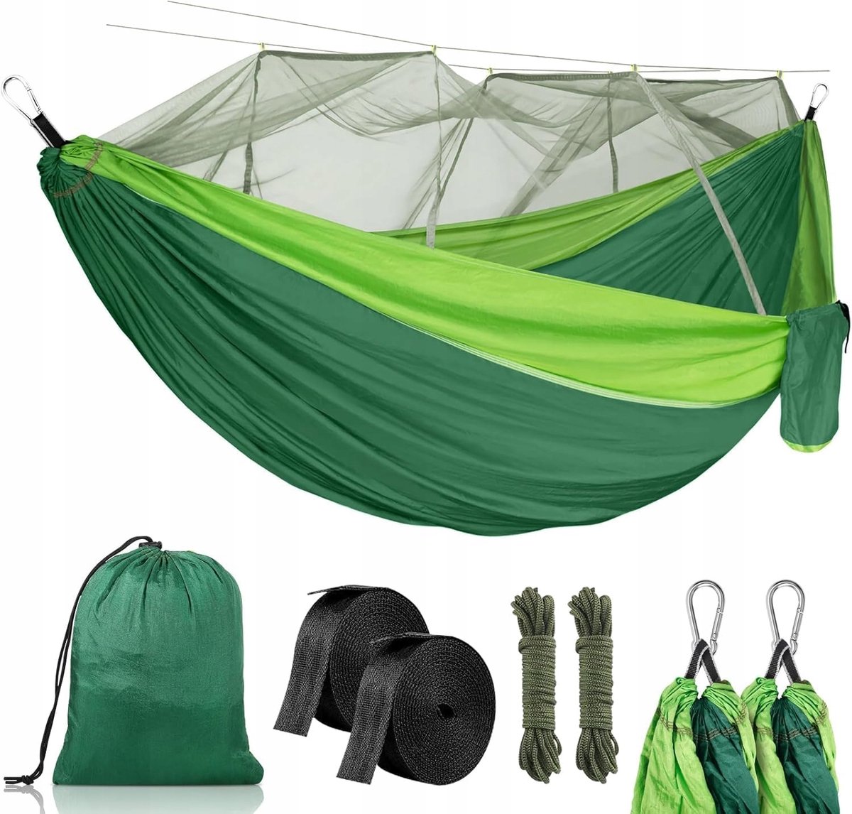 Dubbele Nylon Hangmat met Klamboe - 260x140cm, 300kg draagkracht