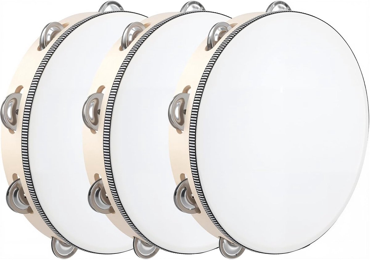 3 stuks houten tamboerijn, 25 cm beige tambourijn, traditionele handtrommel voor muzieklessen en dans
