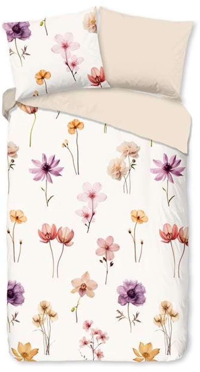 Pure dekbedovertrek bloemen - 1 persoons 140x200/220 cm - Ecru - Microvezel
