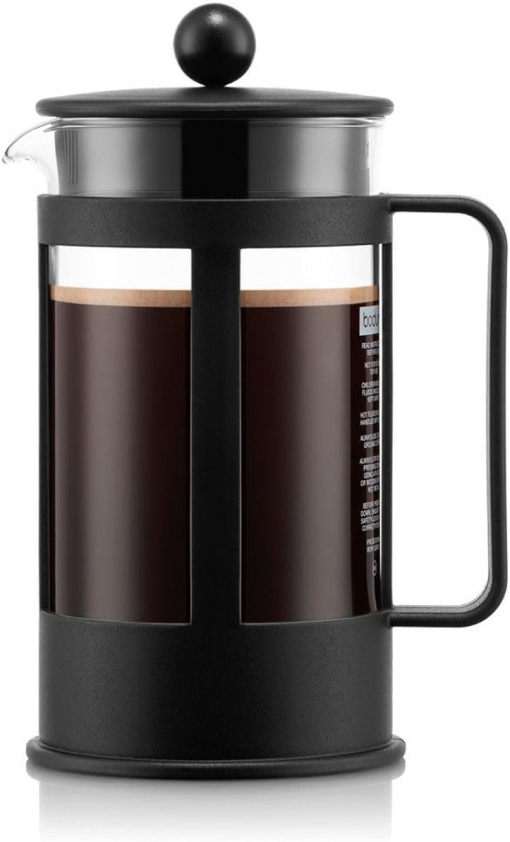 PromoHome French Press Koffiezetapparaat 1L - 8 Kopjes, Borosilicaatglas & RVS, Vaatwasserbestendig