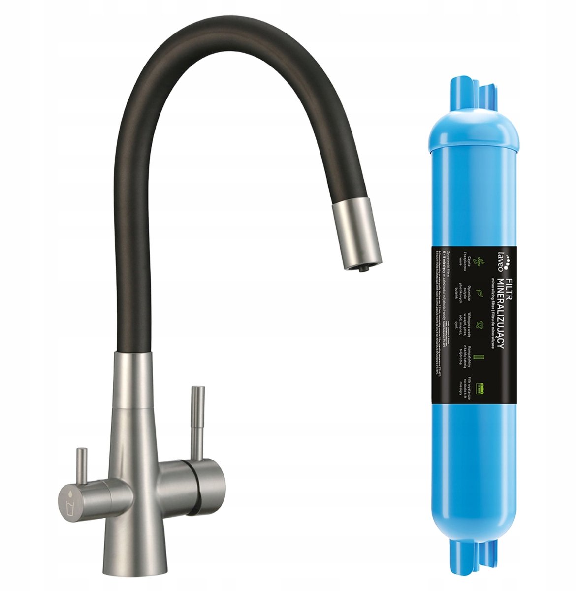Laveo Riveco Keukenkraan met Minerale Waterfilter - Geborsteld Staal/Zwart