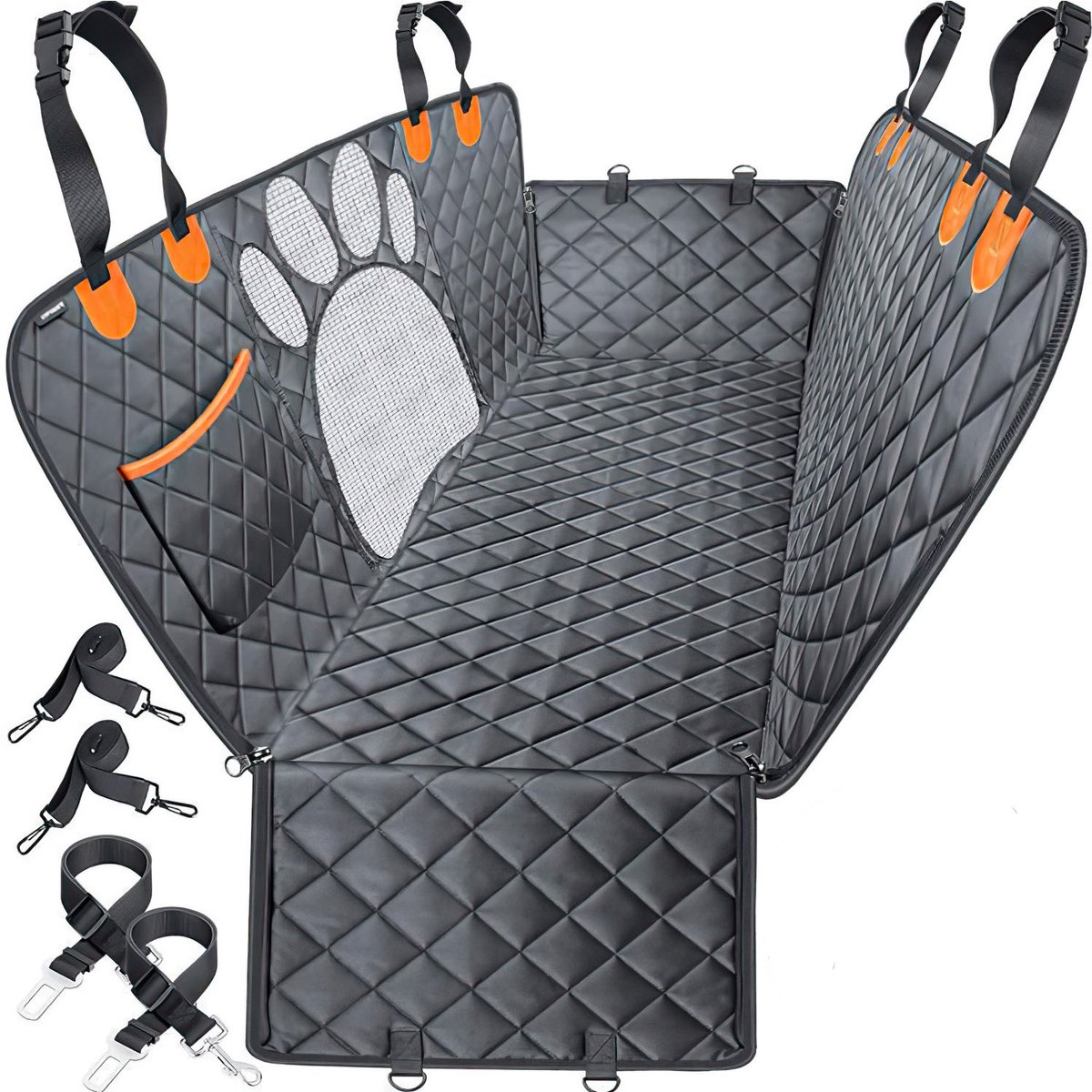 Hondenkleed auto achterbank - Deelbare achterbankbeschermer voor hond en passagier - Waterafstotend, antislip, met zijpanelen en gaasvenster - Zwart