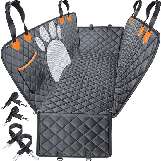Hondenkleed auto achterbank - Deelbare achterbankbeschermer voor hond en passagier - Waterafstotend, antislip, met zijpanelen en gaasvenster - Zwart