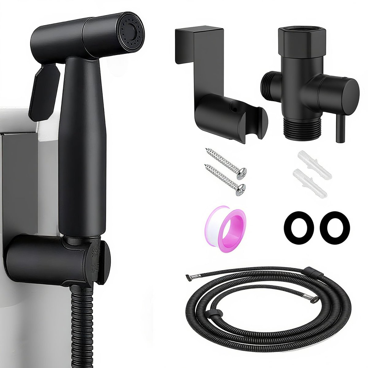 longziming -Bidet Douche Set voor Toilet – Handdouche WC met T-Kraan en Flexibele Slang – 304 RVS Toiletsproeier met Instelbare Waterdruk – Hygiënische WC Spray voor Persoonlijke Verzorging, Babydoekjes en Huisdieren