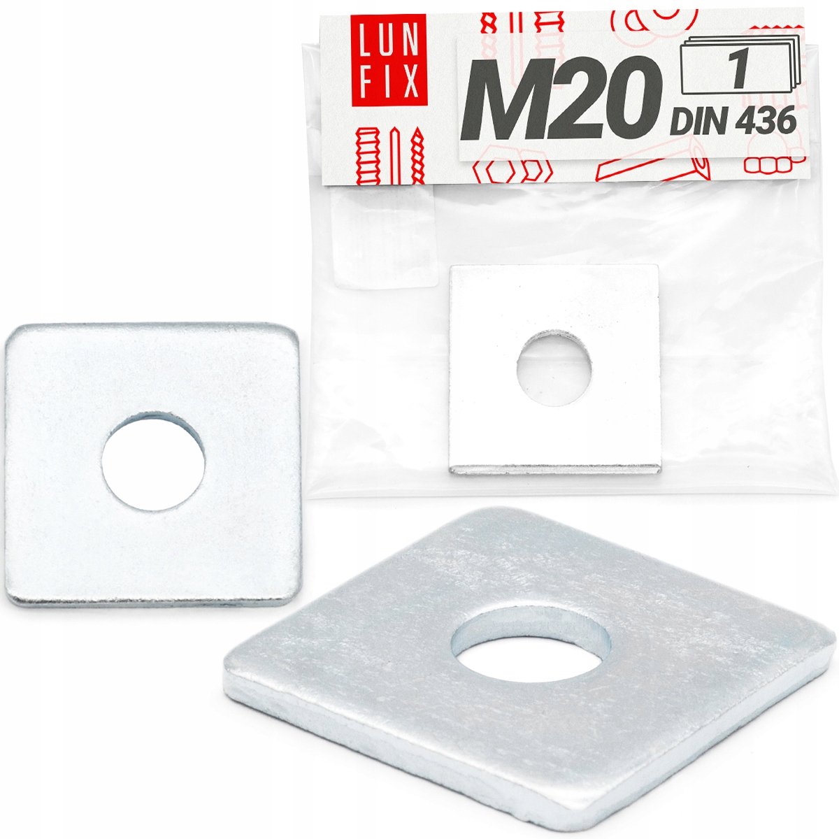 LUN FIX - Sluitplaat verzinkt M20 - Vierkante sluitring 60x60x5 - 1 stuk