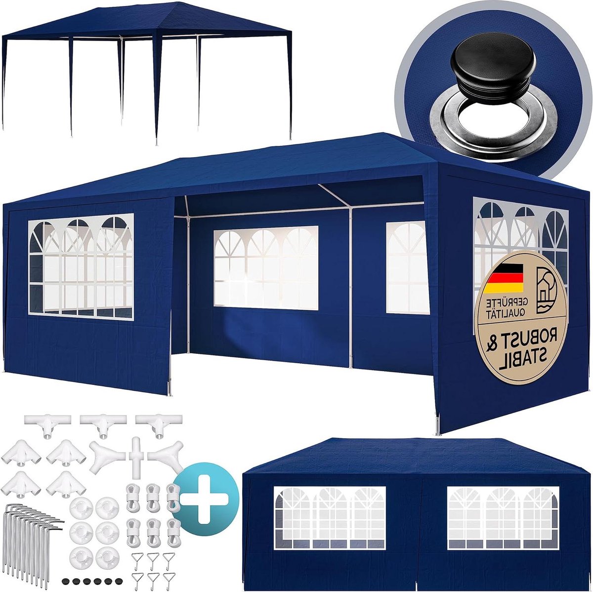 Partytent - Feesttent Paviljoen - Buitenfeest Organiseren - UV-bescherming 50+ - 3x6 meter - Blauw