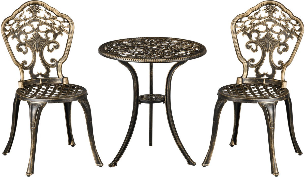 3-delige tuinmeubelset, bestaande uit 2 stoelen en 1 tafel – balkonset in bronskleur