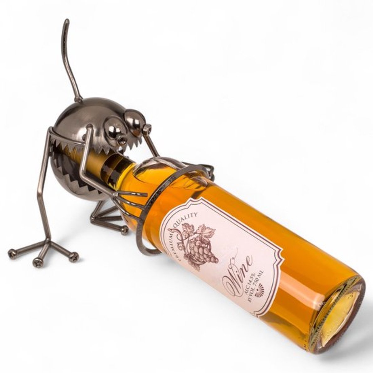 Wijnflessenhouder Grappige Monster - Decoratieve Flessenhouder - Handgemaakt van IJzer - Compact 15 x 11 x 18 cm - Voor 1 Fles tot 0,75 Liter - Unieke Tafeldecoratie - Wijnstandaard