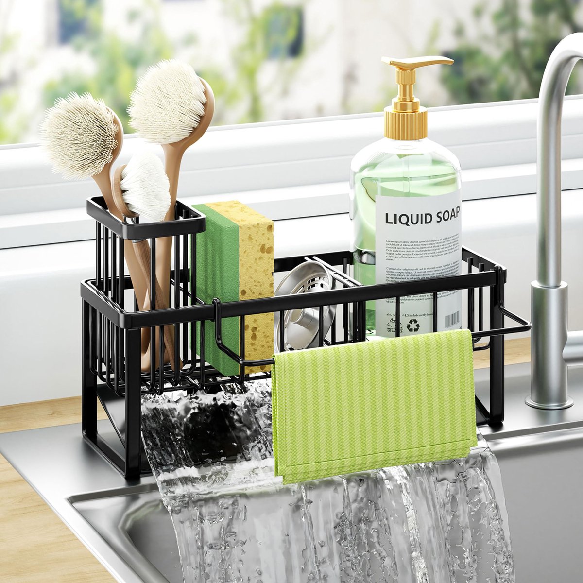 SnelShoppen - HapiRm Spoelbakorganizer Keuken - Schuine Afvoer Gootsteenorganizer - Ruimtebesparend, Multifunctioneel, Kunststof, Zwart, Ideaal voor T