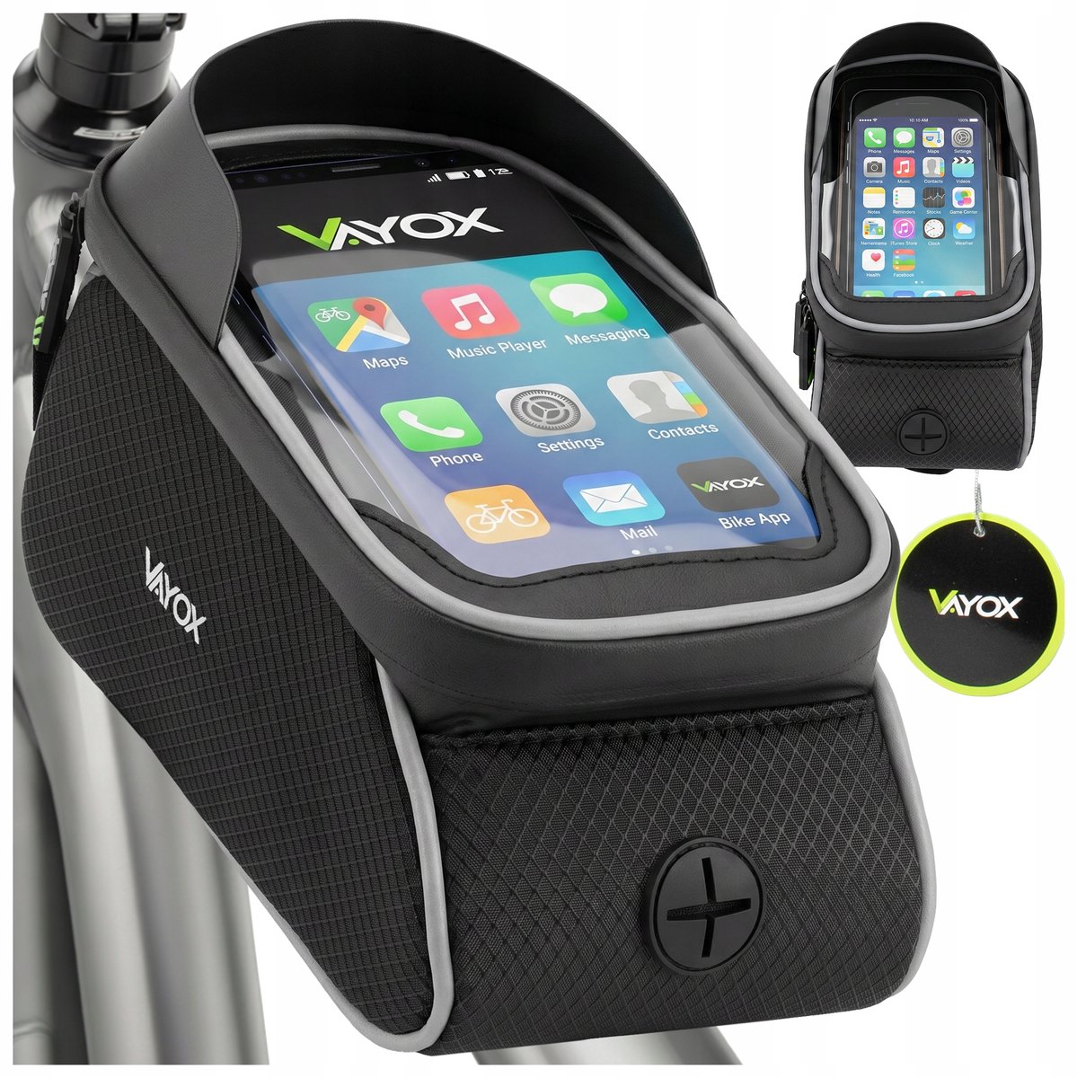 Waterdichte fietsframetas met telefoonhouder (tot 7") - Vayox VA0450