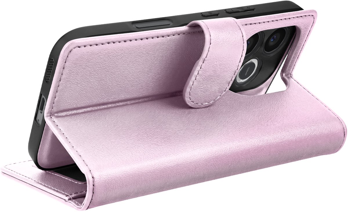 Mayaxess, Portemonnee Hoesje voor Honor 600 Lite Anti-RFID met Afneembare Backcover, Champagneroze