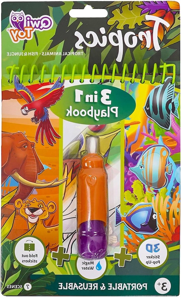 Speelboek 3-in-1 - Creatief Boek - Uren Speelplezier - Magische Waterpen - 26 x 15 x 8 cm - Tropen