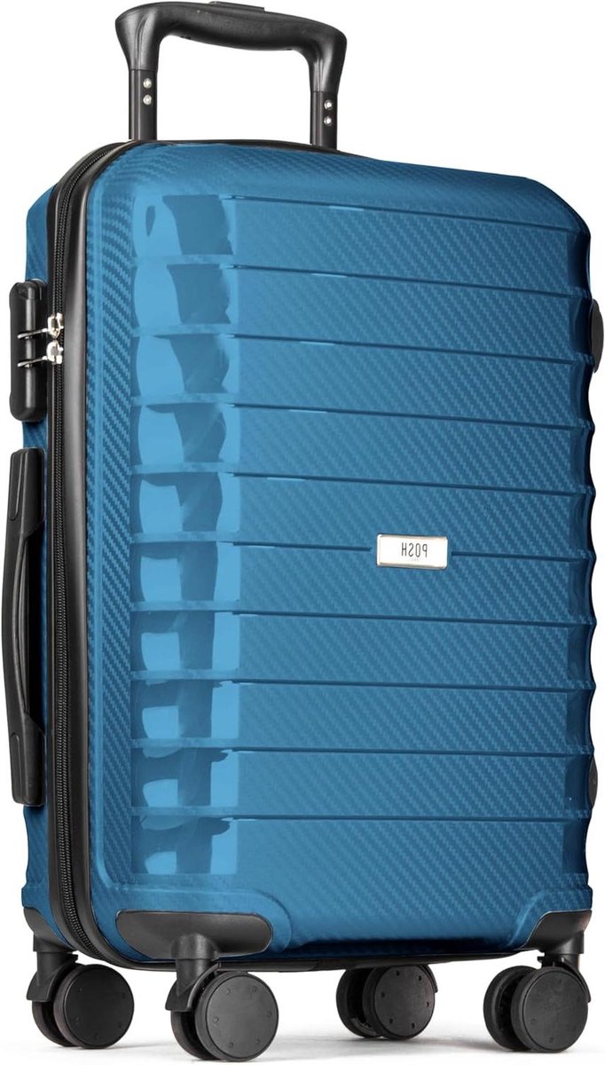 Harde Koffer - Reis Trolley - Veilig Reizen - Krasbestendig Carbonlook - 63 Liter - Blauw