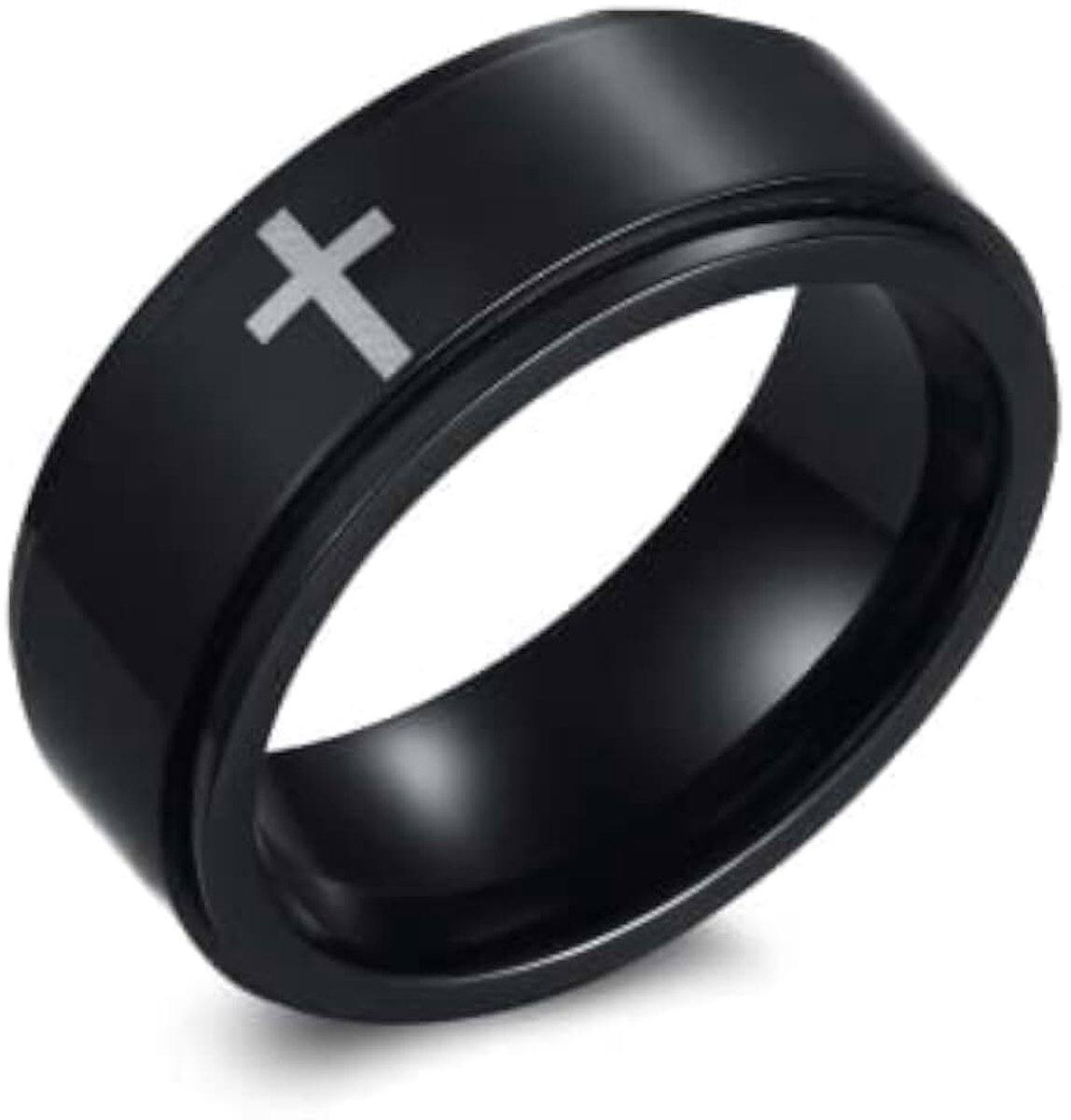 zwart, 8 mm, kruisring, roestvrij staal, verstelbare ring, zegelring, personaliseerbaar, cadeau-idee voor verjaardag, bruiloft, feest, Kerstmis, 10, Metaal, Niet van toepassing