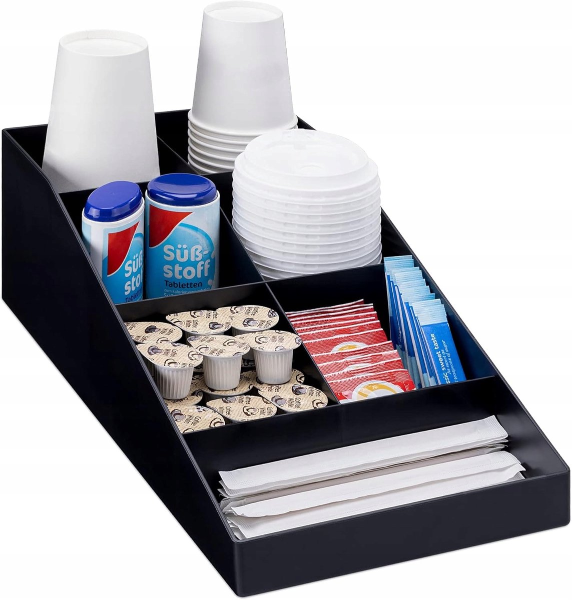 Koffiebar Organizer: 7 Vakken voor Keukenaccessoires - Zwart