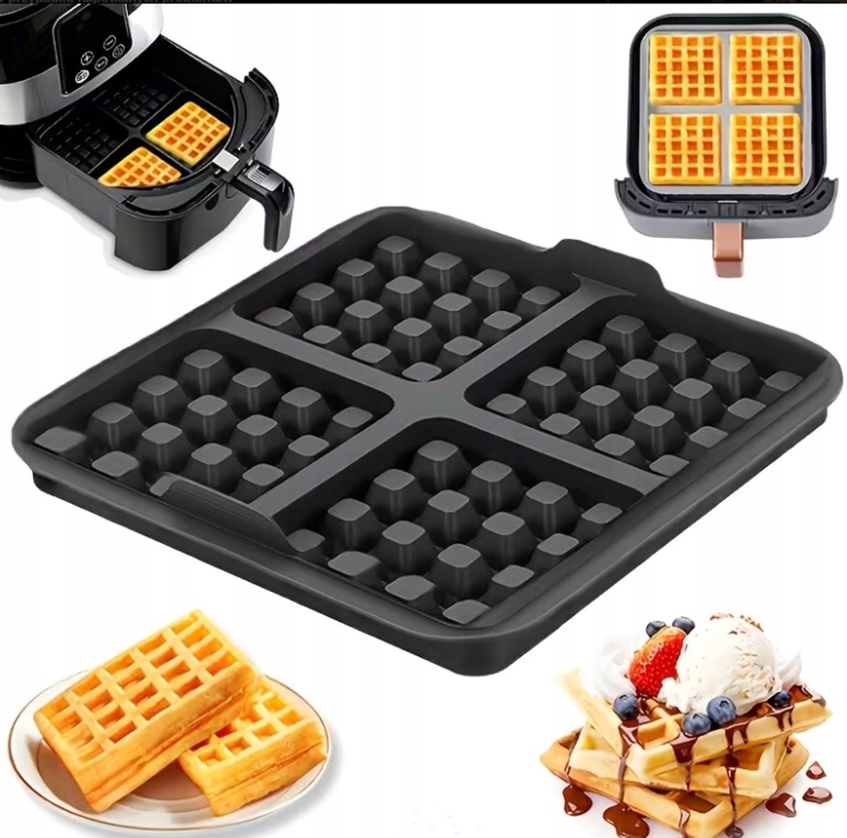 Siliconen Wafelvorm 18x18cm voor Airfryer - 4 Gevormde Wafels