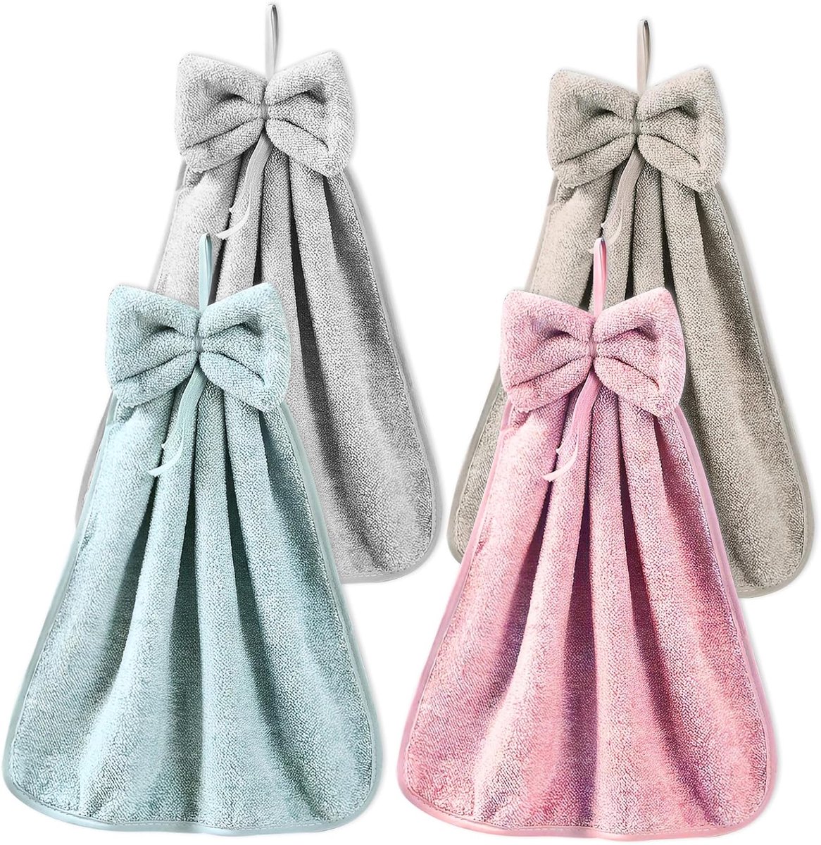 4 stuks handdoekjes, om de hand te drogen, microvezel koraal fluwelen handdoeken met ophanglus, absorberende zachte, schattige handdoeken, handdroog handdoeken voor keuken, badkamer, kinderen en