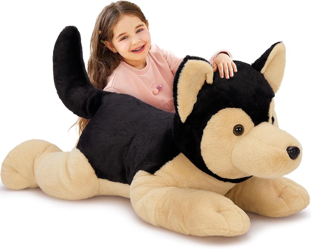 80 cm liggend herdershond knuffeldier, XXL, zwart, groot, gigantische hond, pluche dier, knuffeldier, verjaardag, Kerstmis, cadeau, kinderen, baby