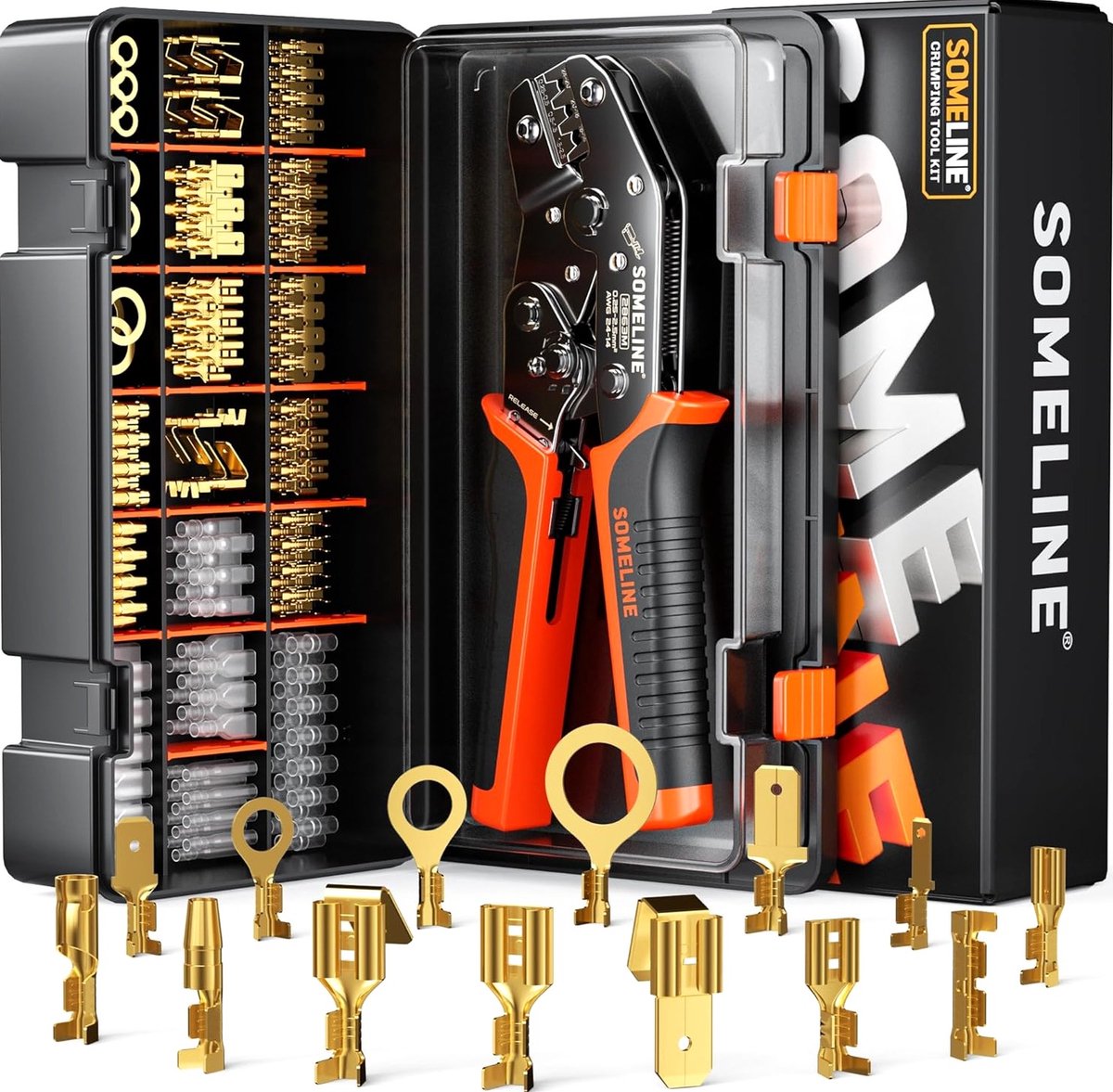 Krimptangset met 14 soorten kabeluiteinden 0,25-2,5 mm² in koffer