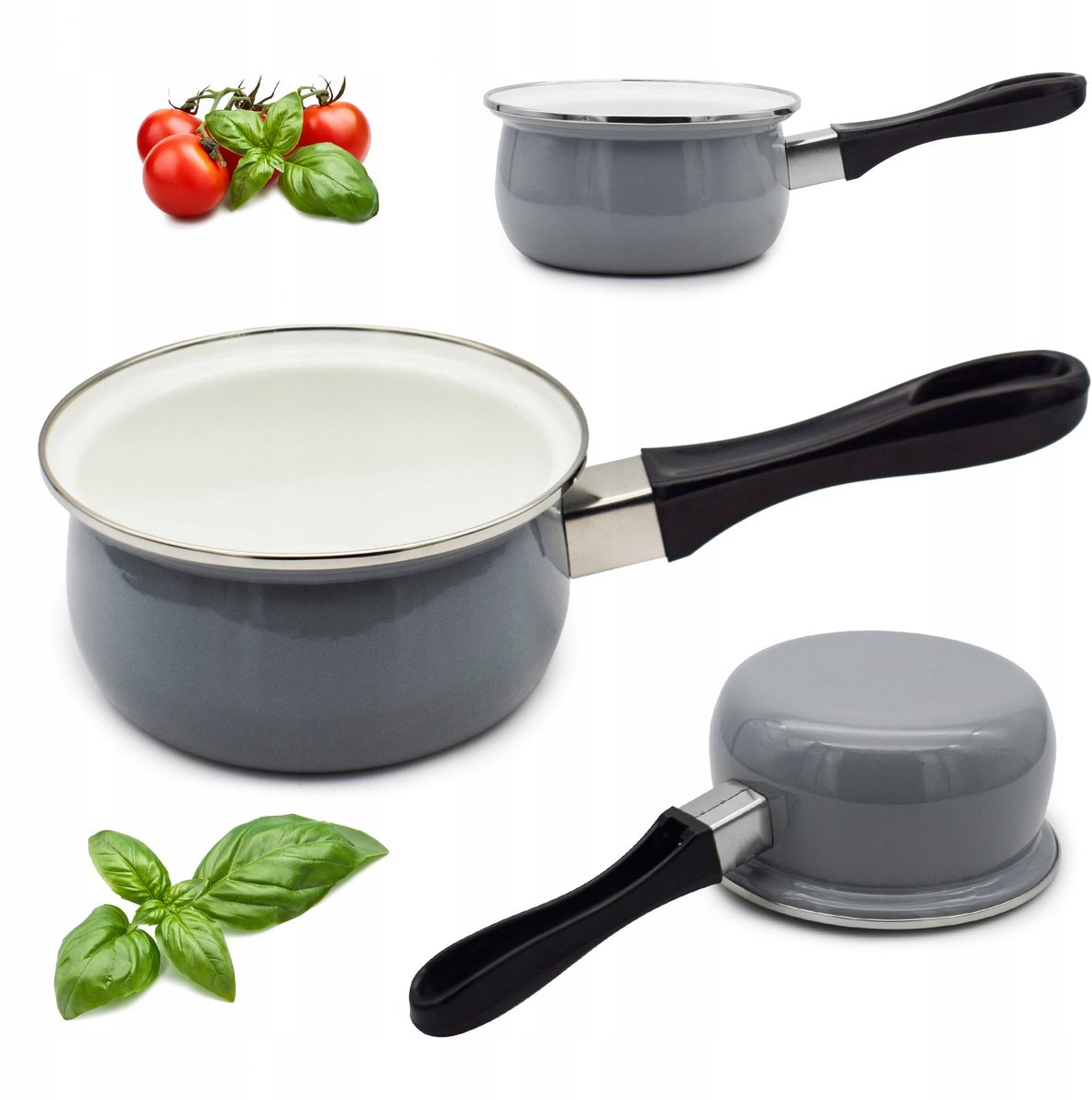 Geglazuurde Steelpan 600ml Grijs met Handvat, 12cm