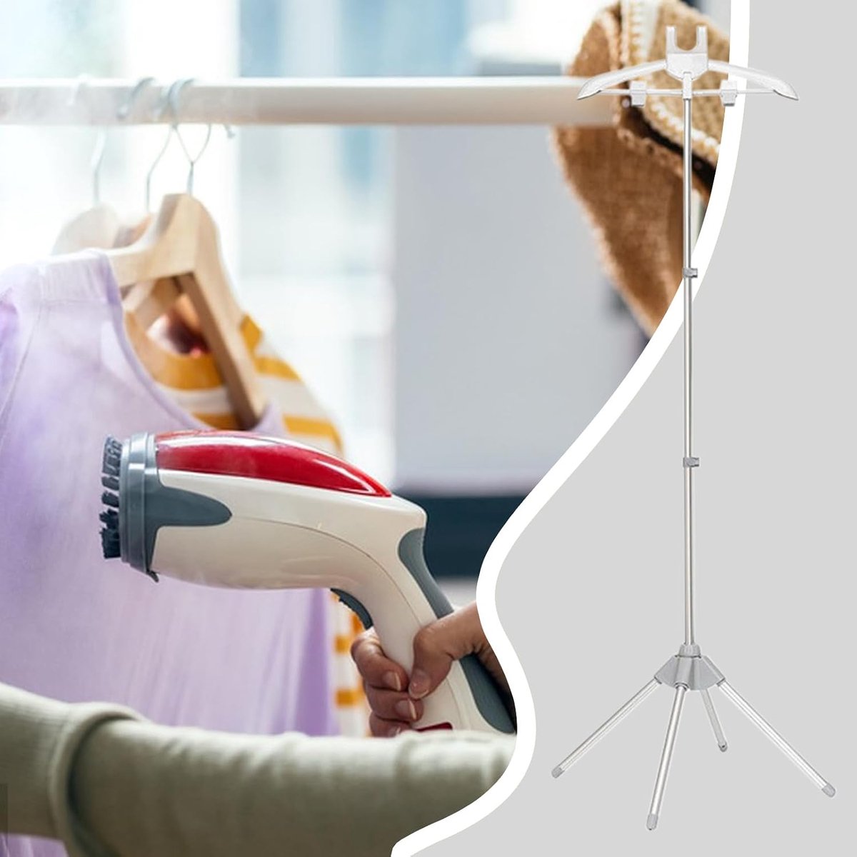 Kleding Stand - Stoomrek Hanger - Kleding Stomen - Verstelbaar Opvouwbaar - 160 cm Lang - Zilver