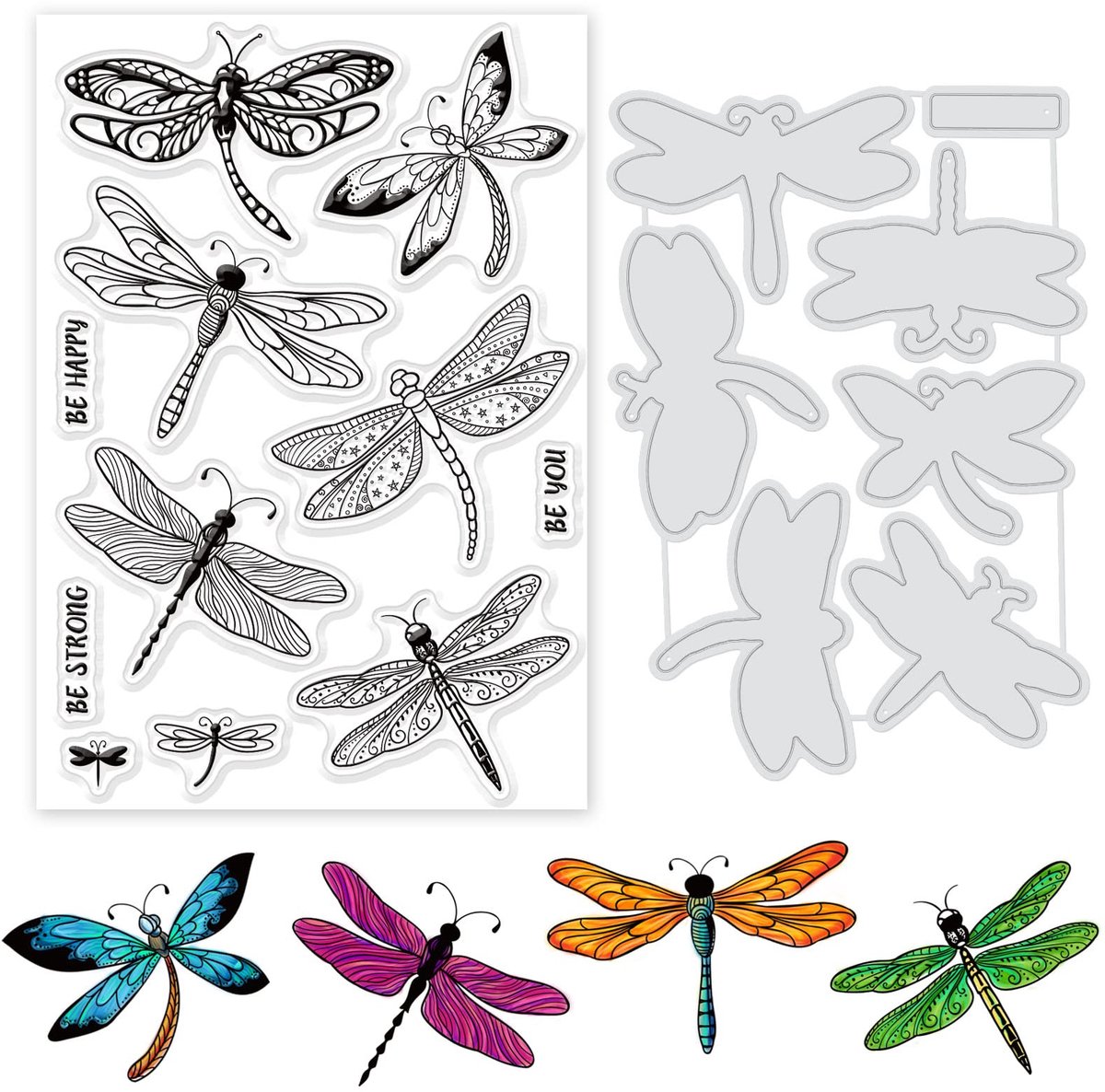 2 STKS Dragonfly Thema Clear Stempels En Die Cuts Siliconen Stempels Kaarten En Metalen Snijden Dies Voor Card Maken En DIY Embossing Scrapbooking