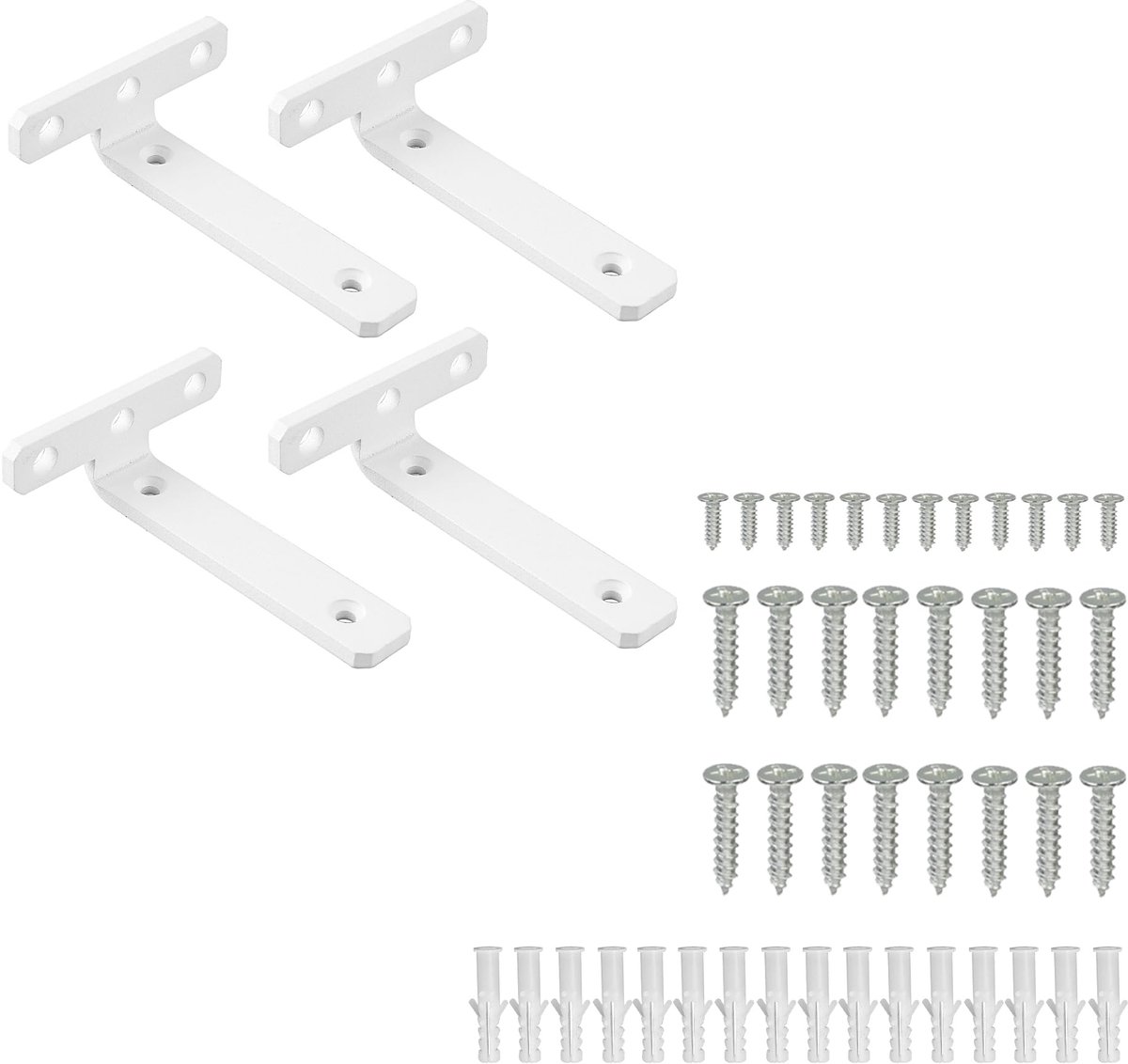 Set van 4 zwevende plankhouders, 10 x 7,5 cm, onzichtbare wandplankbevestiging, duurzame zwevende plankhouders, wit