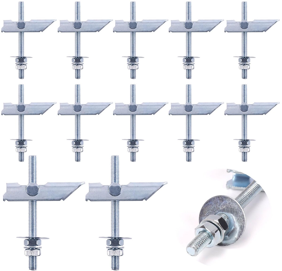 12pcs Heavy Duty M8 × 100mm Gipskarton Bevestigingen Schakelbouten Drogward Ankers, Kipbare Gipskarton Wand Stekker Kit, Kippen Pins met Wasmachine en Moer Vouwen voor Hangen Zware Items